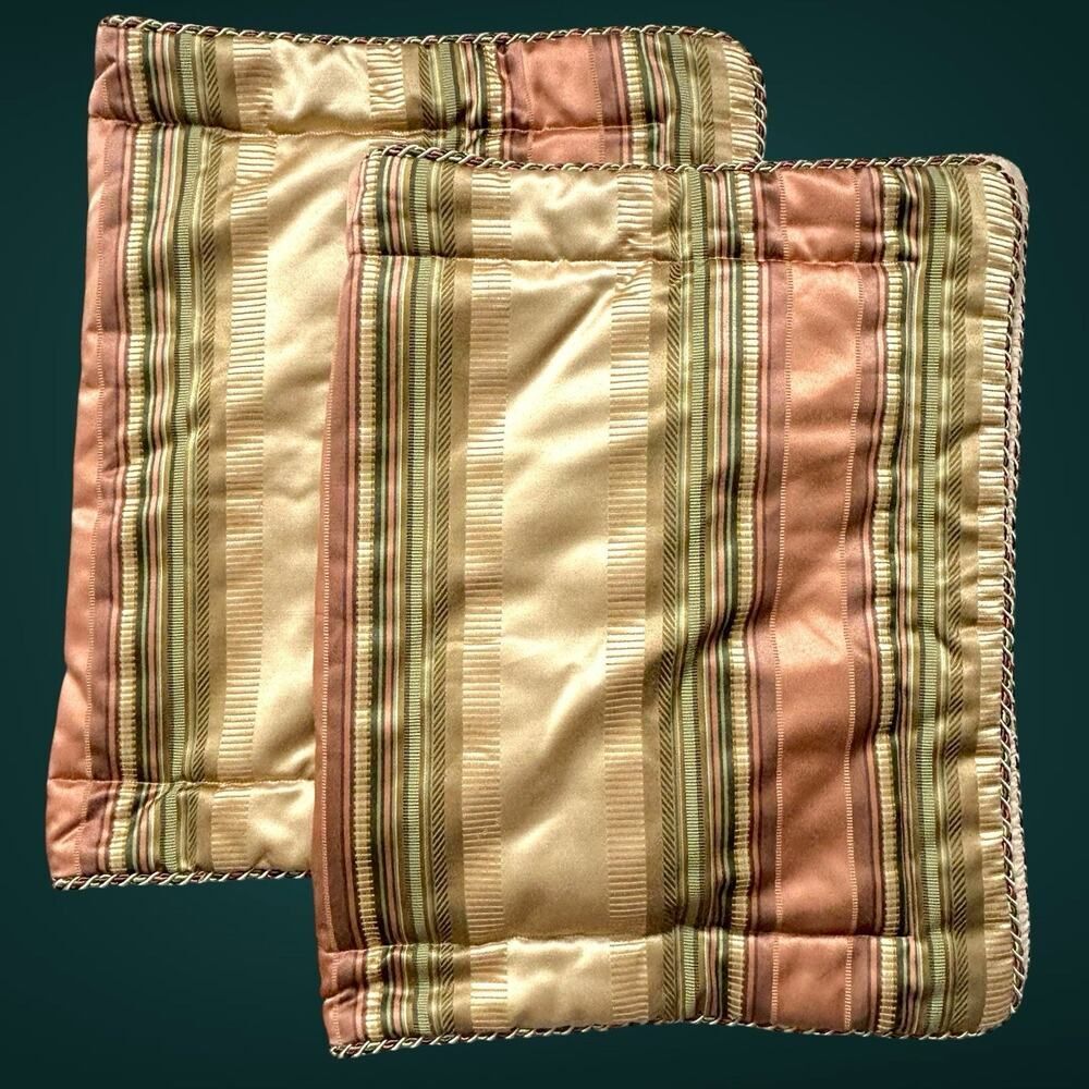 Croscill King Pillow Shams Green Gold Cinnamon Damask Rope Border Carrington